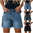 thumbnail image 1 of POTETI High Waisted Jean Shorts for Women Denim Womens Shorts Sexy Distressed Ripped with Pockets Casual Flat Front Solid Shorts, 1 of 5