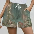 thumbnail image 1 of POTETI High Waisted Running Shorts for Women Wide Leg Women Summer Shorts Army Green with Pockets Flat Front Vintage Print Bandage Casual Shorts, 1 of 4
