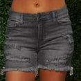 thumbnail image 1 of POTETI High Waisted Women's Jean Shorts Denim Summer Shorts for Women Gray Casual Cut-off with Pockets Distressed Ripped Solid Shorts, 1 of 7