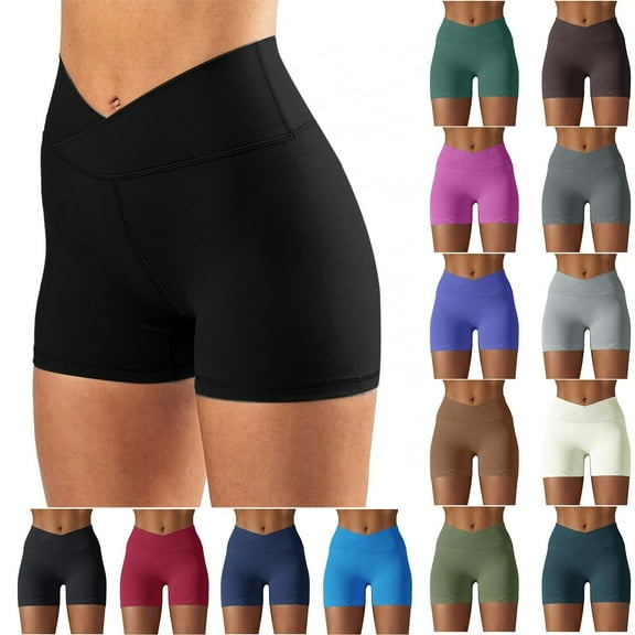POTETI High Waisted Womens Biker Shorts Running Summer Shorts for Women Black Solid Slim Athletic High Stretch Yoga Shorts