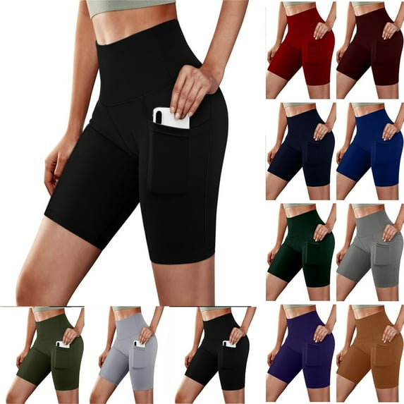 POTETI High Waisted Womens Biker Shorts Yoga Shorts for Women Plus Size Black with Pockets High Stretch Athletic Solid Workout Shorts