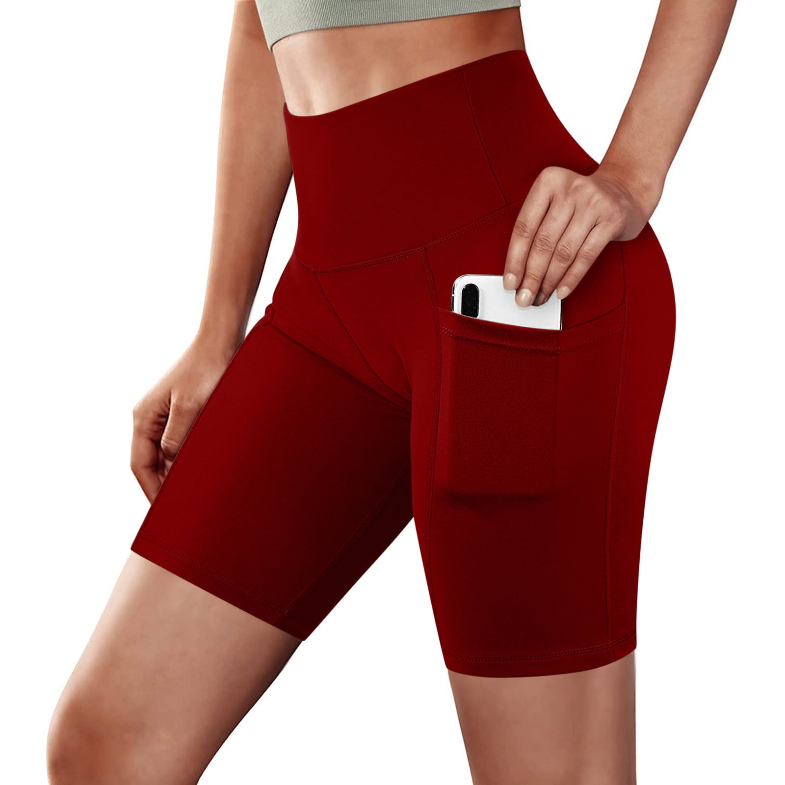 CHRLEISURE Women's 4-Pack Biker Shorts - High Waisted Tummy Control With Pockets, Yoga Workout Shorts - View #3
