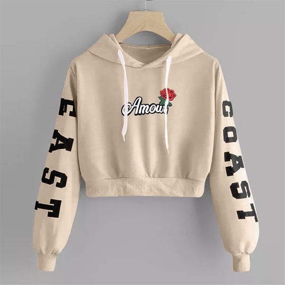 POTETI Hoodies for Women Casual Long Sleeve Pullover Tops Cropped Sweatshirts