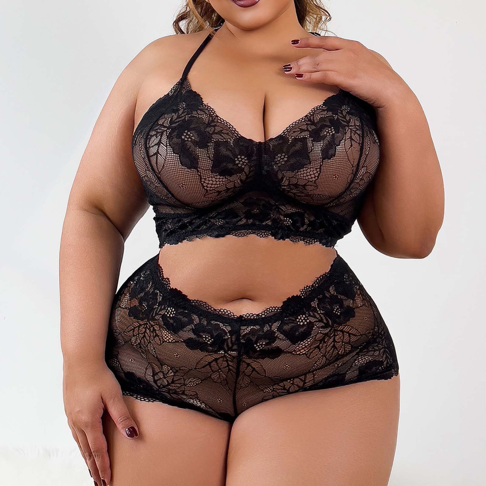 POTETI Lingerie for Women Lace Black Plus Size Sleepwear See