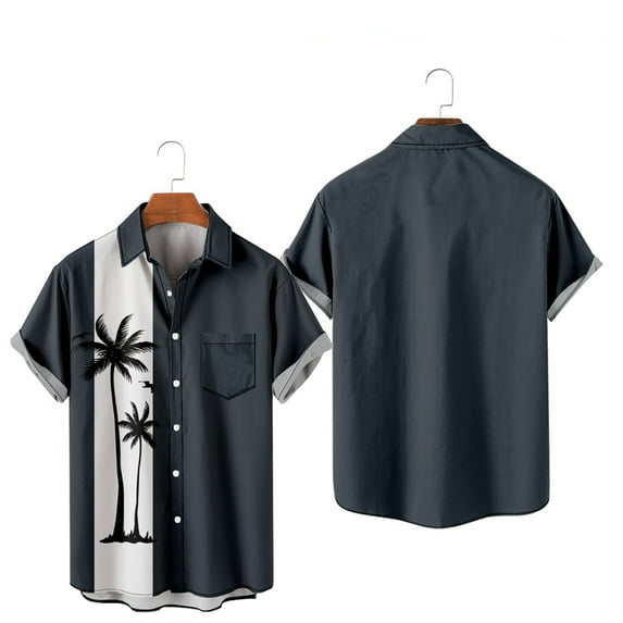 POTETI Men Hawaiian Short Sleeve Shirts Summer Tropical Print Casual Vacation Beach Button Down Shirts