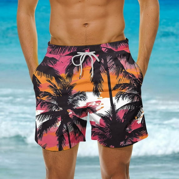 POTETI Men Trunks Quick Dry Tropical Print Hawaiian Beach Casual Board Shorts Swimsuit,XXXL