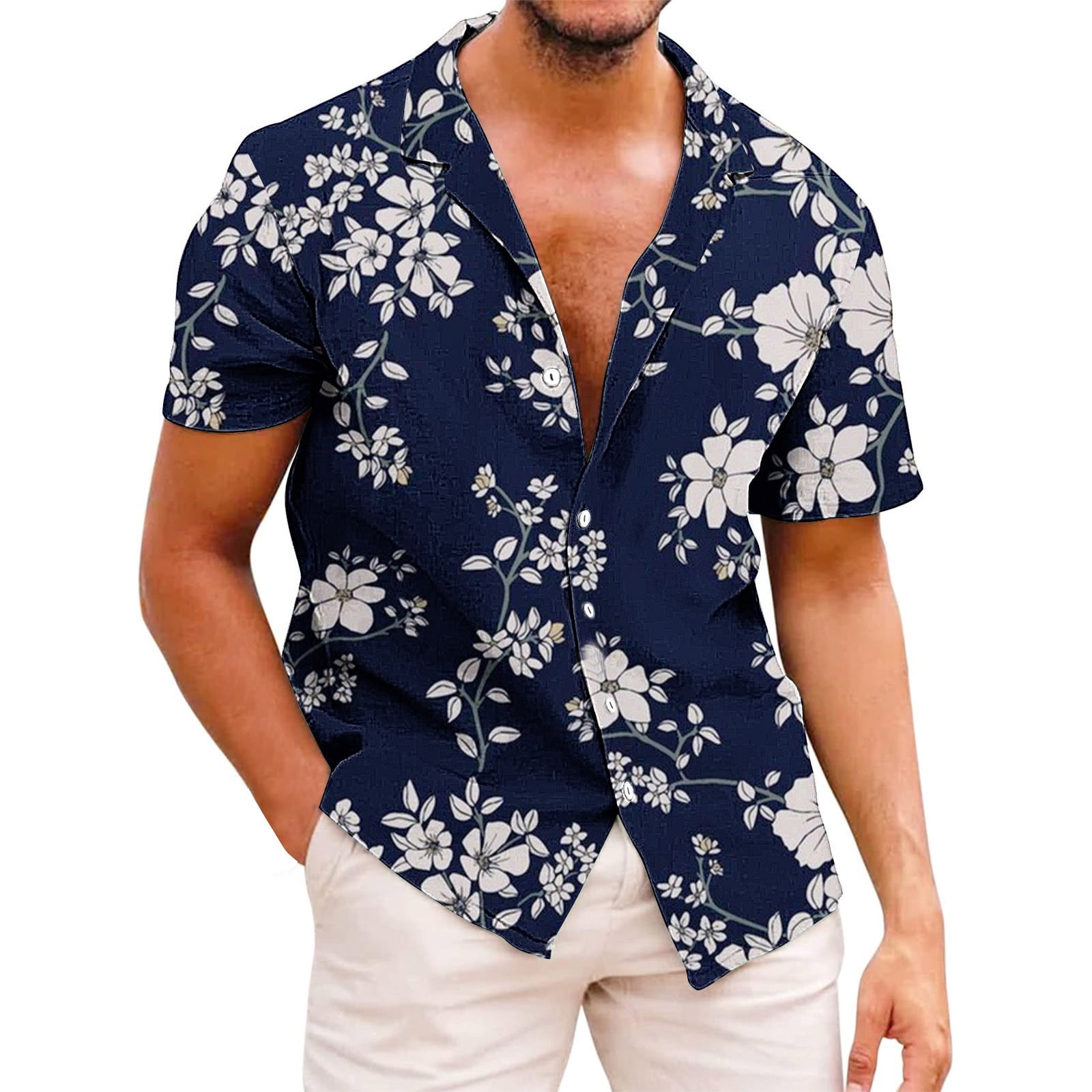 POTETI Men's Shirts Hawaii Beach Casual Tropical Short Sleeve Button up