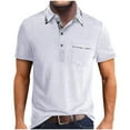 thumbnail image 1 of POTETI Mens Polo Shirt Casual Short Sleeve Collared Shirts Patchwork Solid Vintage Loose Tops, 1 of 5