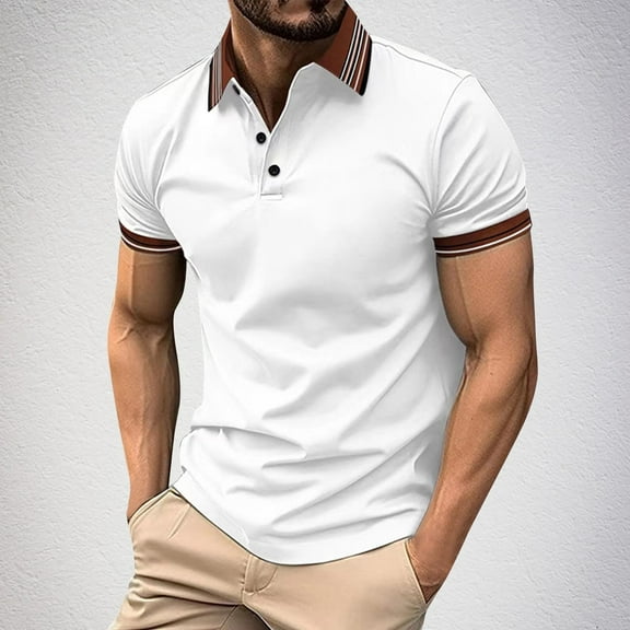 POTETI Mens Polo Shirt Casual Short Sleeve Collared Shirts Solid Relaxed Fit Summer Tops