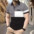 thumbnail image 1 of POTETI Mens Polo Shirts Casual Short Sleeve Collared Shirts Slim Color Block Breathable Button Tops, 1 of 5