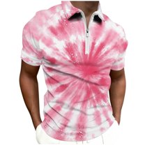 POTETI Mens Polo Shirts Short Sleeve Collared Casual Shirts Tie Dye Loose Quarter Zip Tops