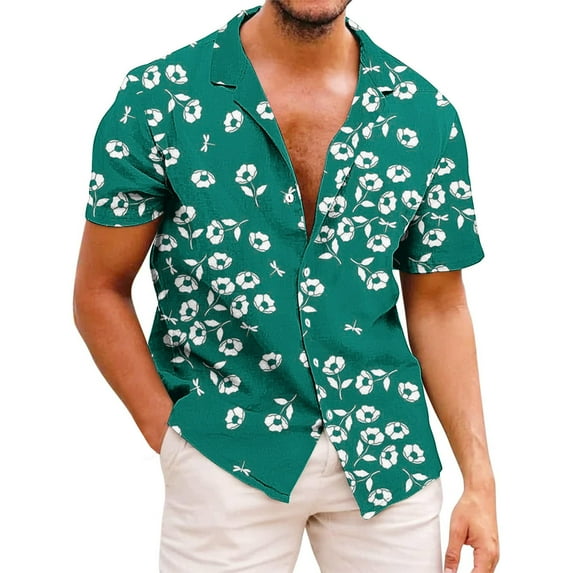 POTETI Mens Shirt Hawaiian Beach Tropical Casual Short Sleeve Button Down Shirt Tops
