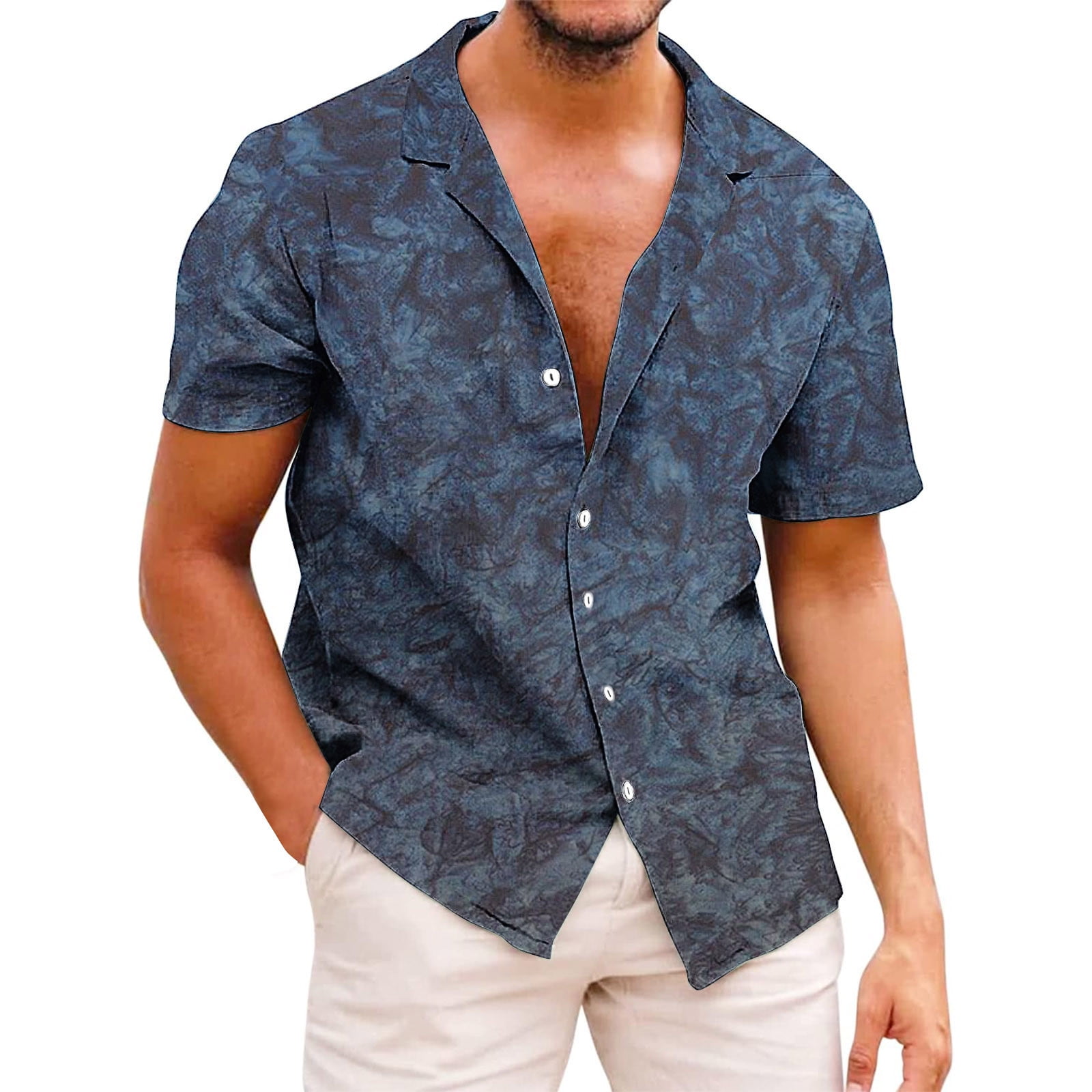 Men's Tropical Print Short Sleeve Button-Up Shirt