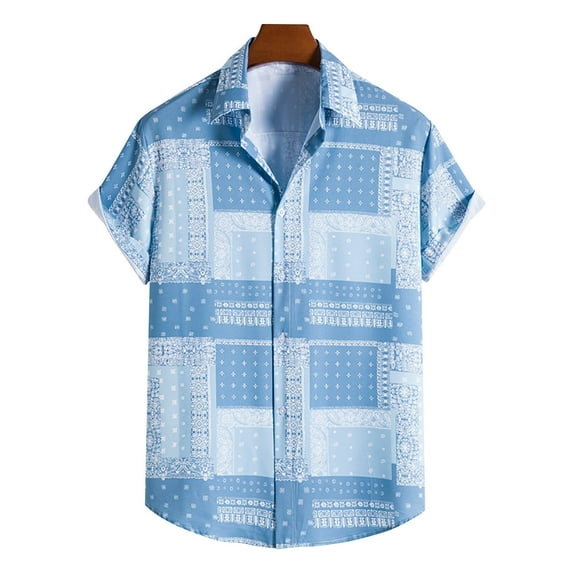 POTETI Mens Summer Shirt Beach Hawaiian Casual Short Sleeve Tropical Button up Shirts Tops