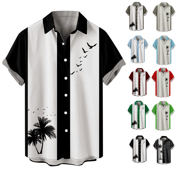 POTETI Mens Summer Shirt Beach Hawaiian Tropical Casual Short Sleeve Button Down Shirt Tops
