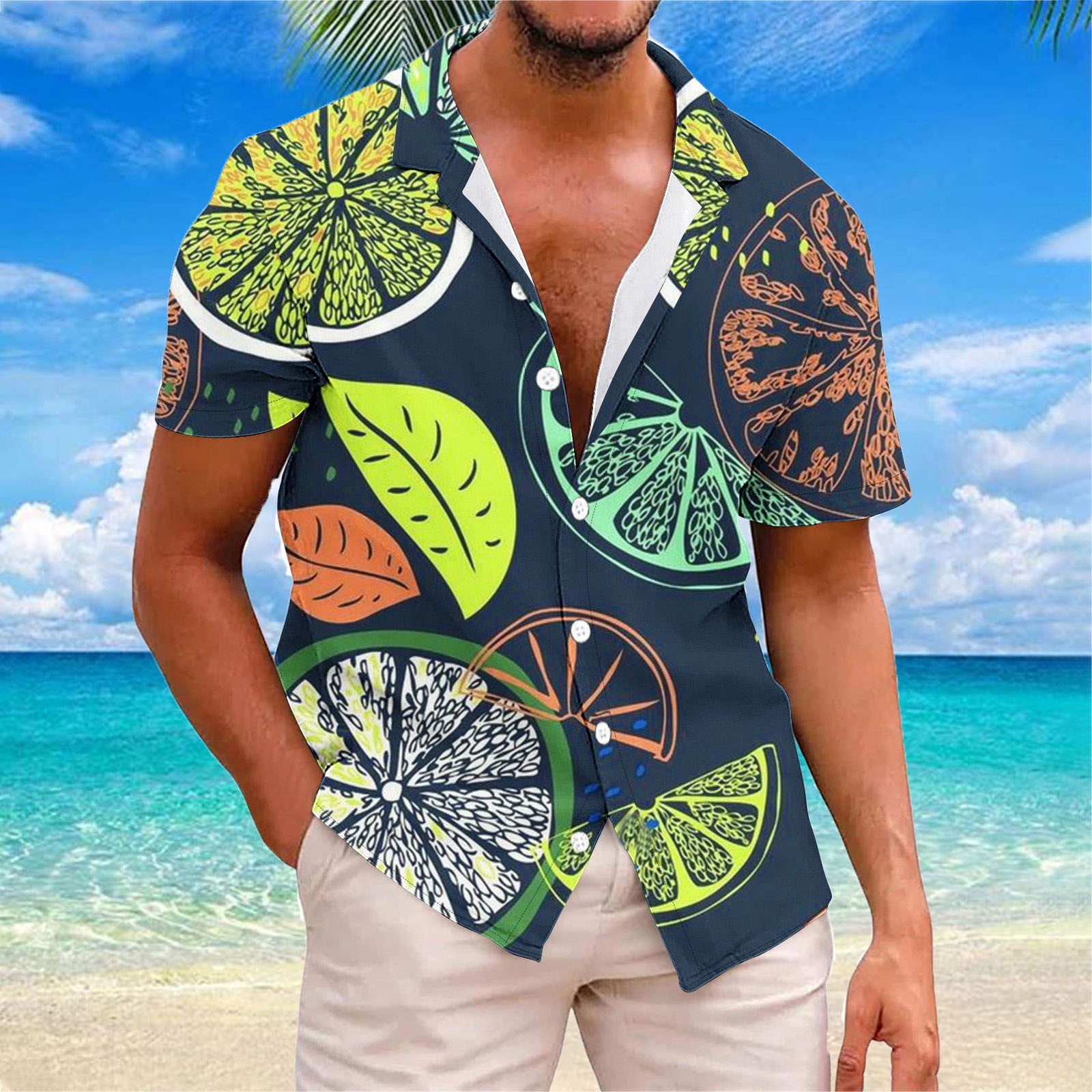 POTETI Mens Summer Shirts Beach Clearance Hawaiian Short Sleeve ...