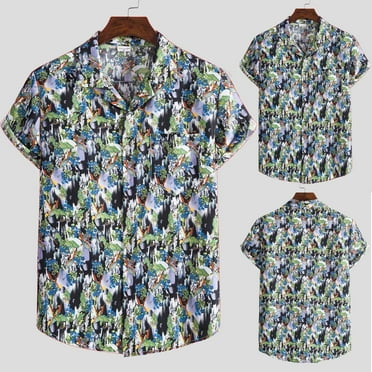 POTETI Mens Summer Shirts Clearance Beach Hawaiian Tropical Short Sleeve Button up Shirts Tops