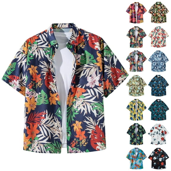 POTETI Mens Summer Shirts Hawaiian Beach Tropical Short Sleeve Button up Shirts Tops