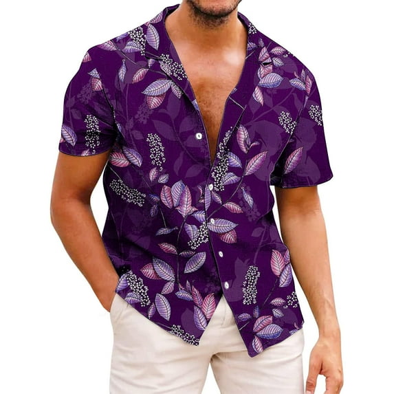 POTETI Mens Summer Shirts Hawaiian Beach Casual Short Sleeve Tropical Button Down Shirt Tops
