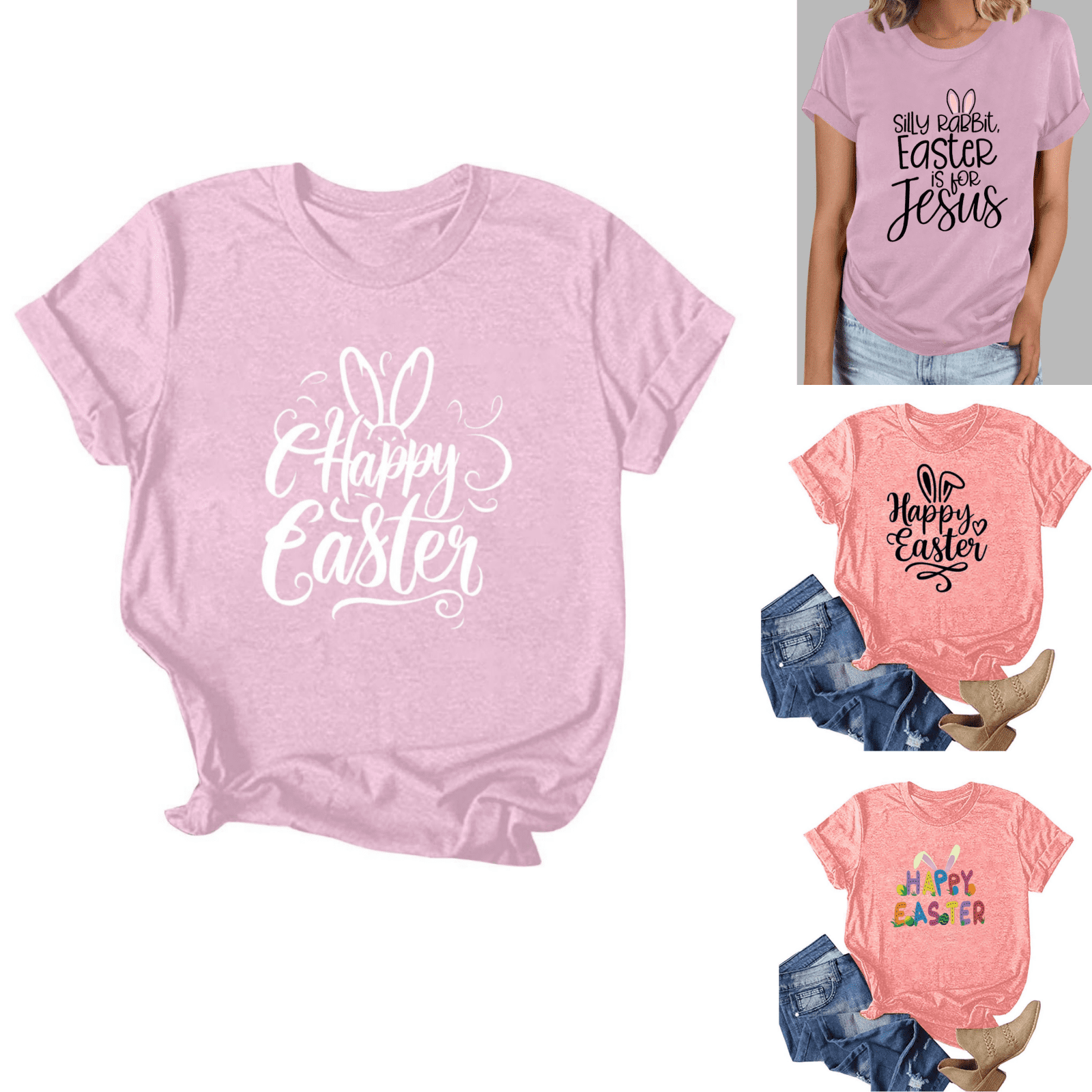 POTETI Plus Size Easter Tshirts for Women Bunny Print Tops for Women ...