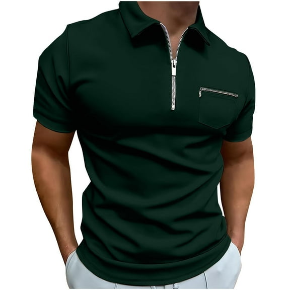POTETI Polo Shirts for Men Big And Tall Short Sleeve Casual Collared Shirts Quarter Zip Pockets Tops