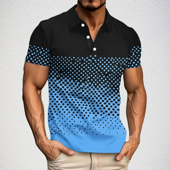POTETI Polo Shirts for Men Casual Collared Short Sleeve Shirts Loose Polka Dots Tropical Tops