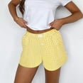 thumbnail image 1 of POTETI Pull on Shorts for Women High Waisted Flat Front Women's Plus Shorts Yellow Plaid Cotton Blend Casual Elastic Waist Shorts, 1 of 5
