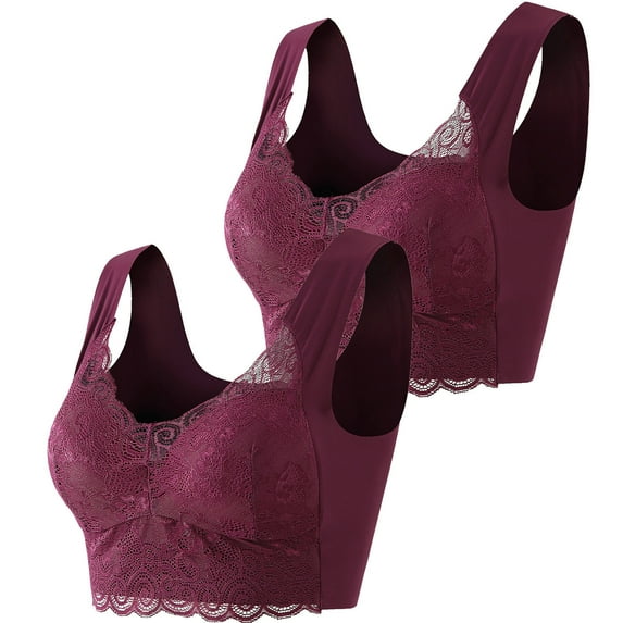 POTETI Push Up Everyday Bras for Women Wirefree Wireless Bras for Women Lace Back-Smoothing Padded Underwear 2 pack