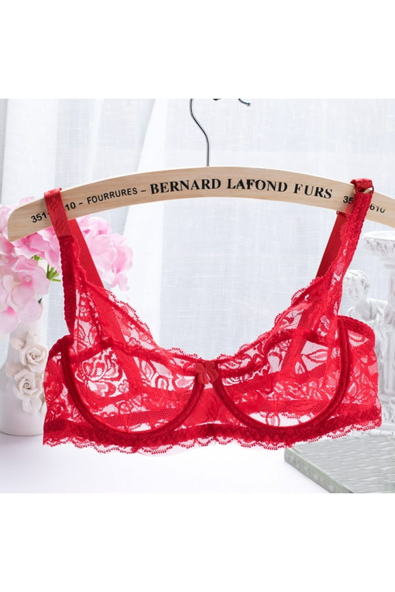 Red Bras for Women Underwire Cotton Full Cup Daily T shirt Night Lace Cozy Unpadded Brassiere,38