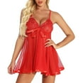 thumbnail image 1 of POTETI Red Womens Intimate Apparel Lace Plus Size Pajama Flowy See-Through Mesh Bowknot Nightdress, 1 of 8
