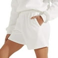 thumbnail image 1 of POTETI Running Shorts for Women High Waisted Flat Front Shorts for Women White Athletic Sports Solid with Pockets Cotton Blend Elastic Shorts, 1 of 5
