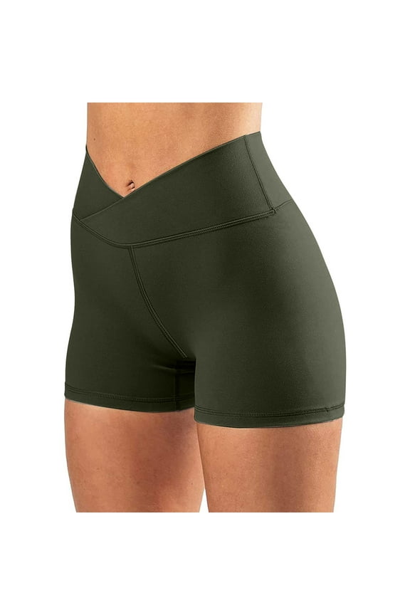 Running Womens Biker Shorts High Waisted Women's Shorts Green Slim Athletic Yoga Solid High Stretch Shorts