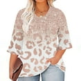 thumbnail image 1 of POTETI Shirts for Women Cute Winter Casual Plus Size 3/4 Ruffled Sleeve Shirt Casual V-neck Pleated T-shirt Loose Fitting Shirt Khaki Blouse for Juniors, 1 of 5