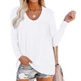 thumbnail image 1 of POTETI Shirts for Women Button Down Winter Casual Round Neck Long Sleeve Loose T-Shirt Blouse Pocket White Womens Blouses and Tops, 1 of 1