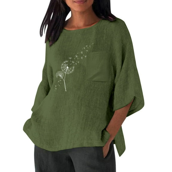 POTETI Shirts for Women Flowers Winter Casual Printed Shirt Pocket Round Neck Loose Shirt Green Blouse for Women Plus Size