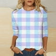 thumbnail image 1 of POTETI Shirts for Women Tight Winter Casual Printed T-shirt 3/4 Sleeves Blouse Round Neck Casual Purple Blouse and Tops for Women, 1 of 5