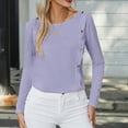 thumbnail image 1 of POTETI Shirts for Women Winter Winter Casual Solid Color Long-Sleeved Down Crew-Neck Blouse Purple Blouse and Tops for Women, 1 of 1