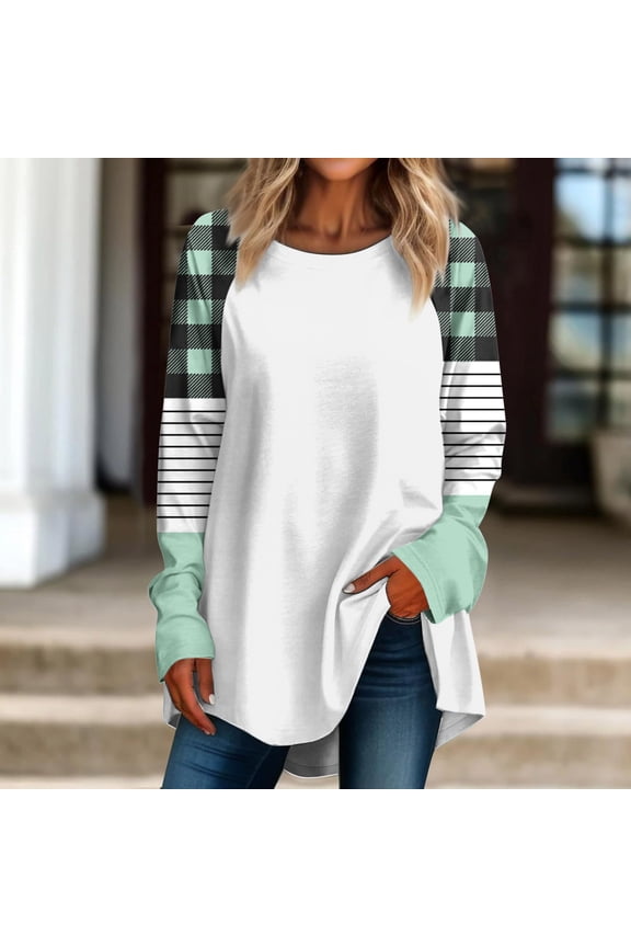 Shirts for Women for Winter Winter Casual Long Sleeve Printing Round Neck Loose T-Shirt Blouse Green Blouse for Juniors