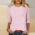 thumbnail image 1 of POTETI Shirts for Women for Winter Winter Casual Printed Loose T-Shirt 3/4Sleeve Blouse Round Neck Casual Pink Blouse for Women Plus Size, 1 of 6