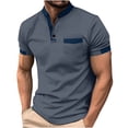 thumbnail image 1 of POTETI Short Sleeve Mens Polo Shirts Casual High Neck Shirts Pocekts Loose Solid Tops, 1 of 5