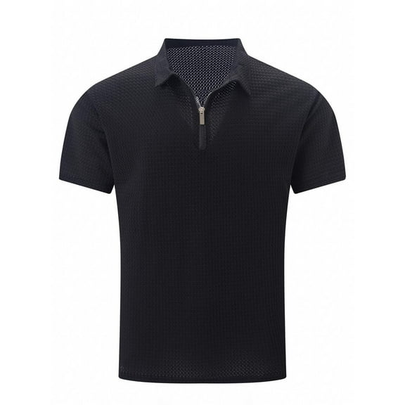 POTETI Short Sleeve Mens Polo Shirts Collared Athletic Shirts Moisture Wicking Mesh Zipper Tops