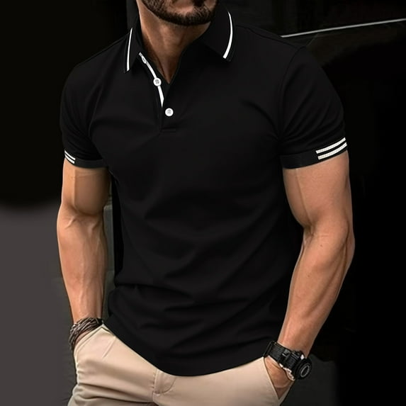 POTETI Short Sleeve Polo Shirts for Men Big And Tall Collared Casual Shirts Summer Solid Tops