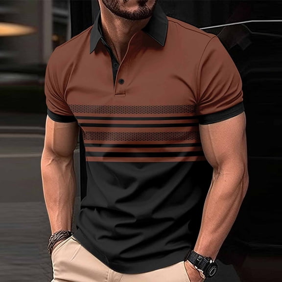 POTETI Short Sleeve Polo Shirts for Men Casual Collared Shirts Button Breathable Color Block Tops