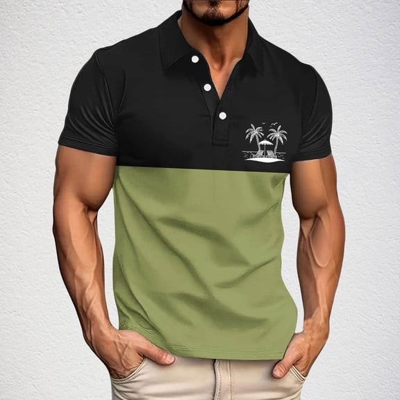 POTETI Short Sleeve Polo Shirts for Men Casual Collared Shirts Hawaii Print Loose Tropical Tops