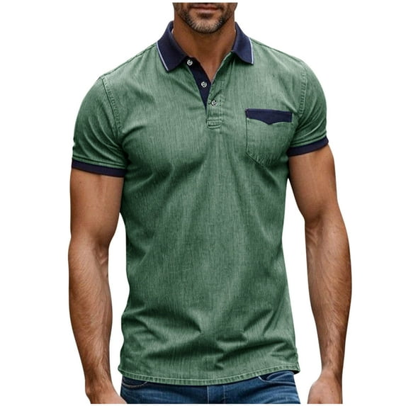 POTETI Short Sleeve Polo Shirts for Men Casual Collared Shirts Loose Solid Pockets Tops