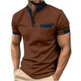 thumbnail image 1 of POTETI Short Sleeve Polo Shirts for Men High Neck Casual Shirts Loose Solid Pocekts Tops, 1 of 5