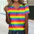 thumbnail image 1 of POTETI Spring Tops for Women Casual Striped V-Neck Short Sleeve Shirts for Women, 1 of 4