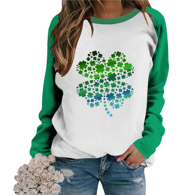 Poteti St Patricks Day Shirt Women Plus Sizefemale Short Sleeve Crew Neck Lucky Shamrock Print 7196