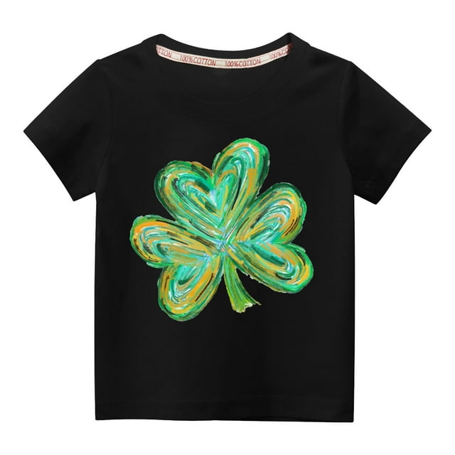 POTETI St.Patricks Day Shirts Girls Clover Cotton Short Sleeve Crew Neck Shirt Tops,3-10 Years