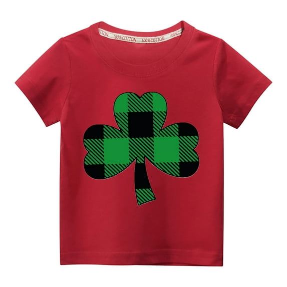 POTETI St.Patricks Day Shirts Girls Clover Cotton Short Sleeve Crew Neck Shirt Tops,3-10 Years